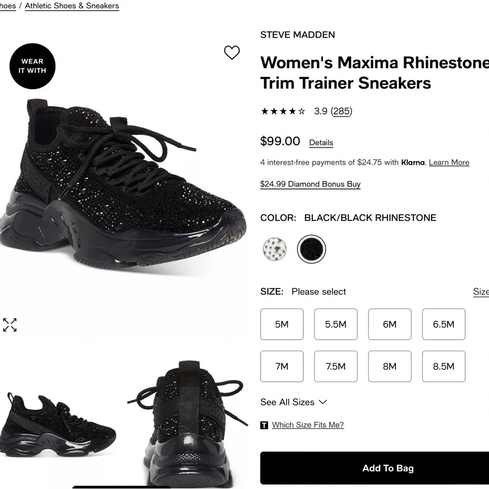 Steve Madden Black Knit Crystal-Embellished Platform Sneaker